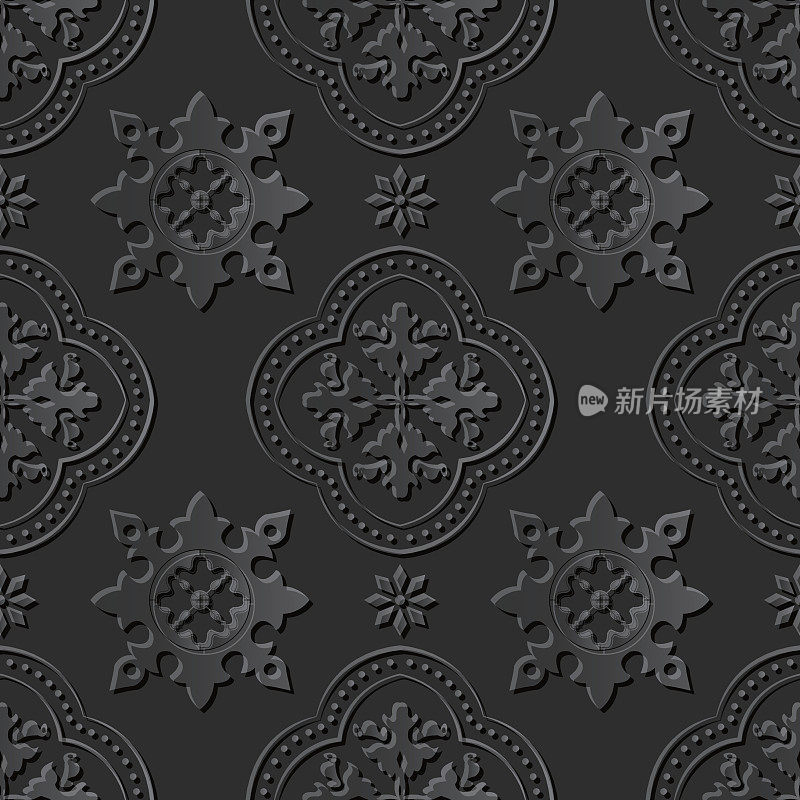 无缝3D典雅黑纸艺术图案178万花筒花