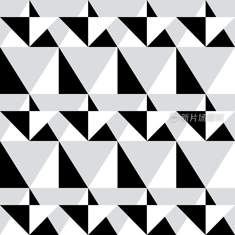 几何无缝图案-抽象的黑色和白色形状，幻觉背景