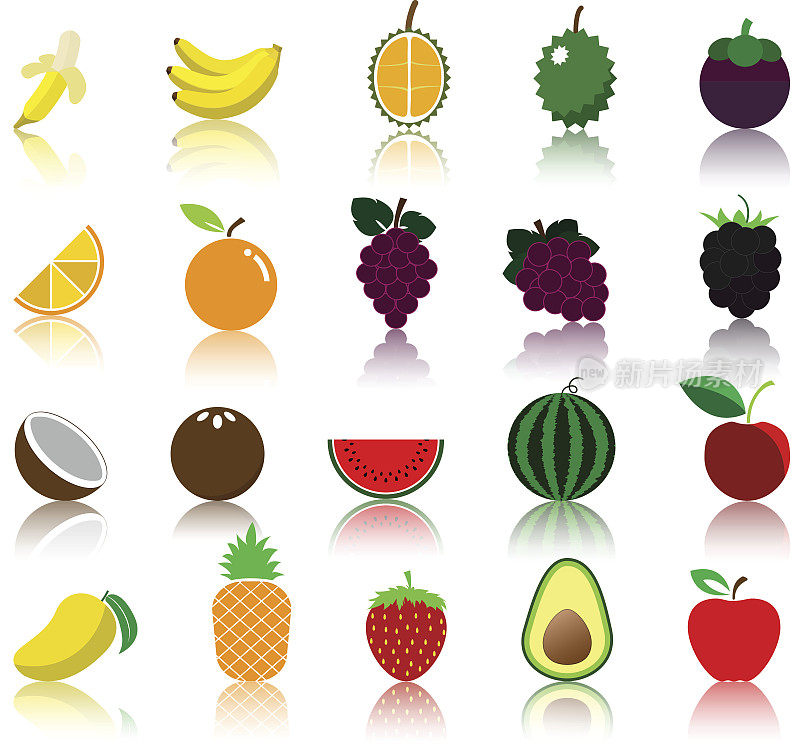 五颜六色的水果图标。