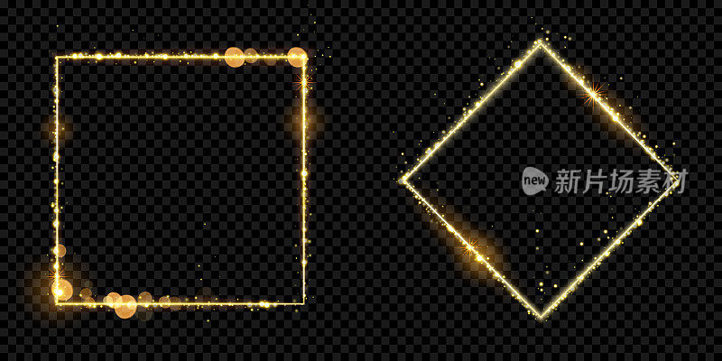 金色框架金色闪光光粒子矢量方块闪闪发光黑色背景