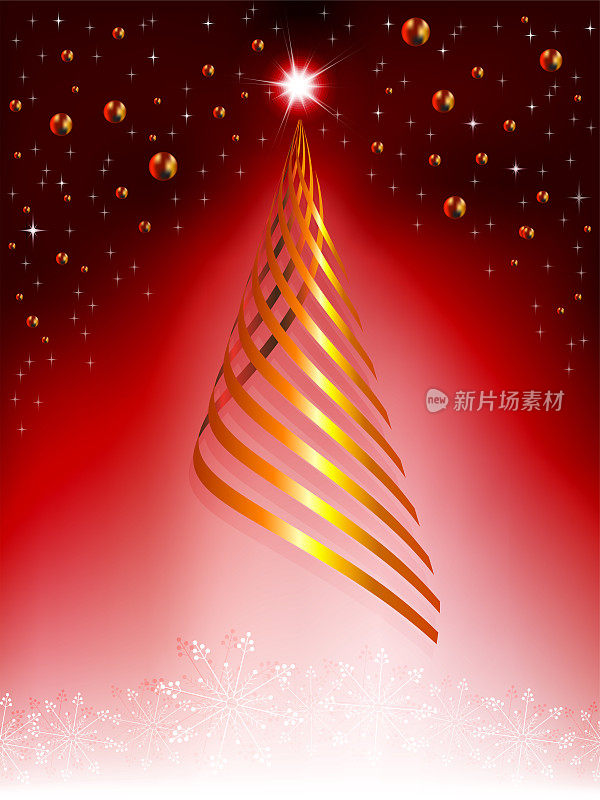 圣诞节红色的背景与金色的圣诞树