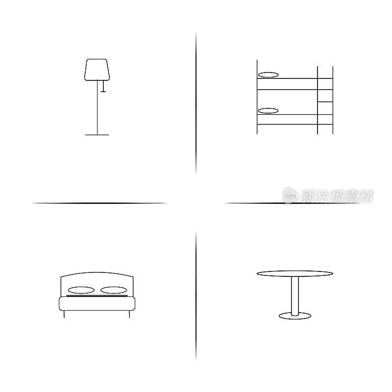 家具简单线性图标设置。简单的轮廓图标