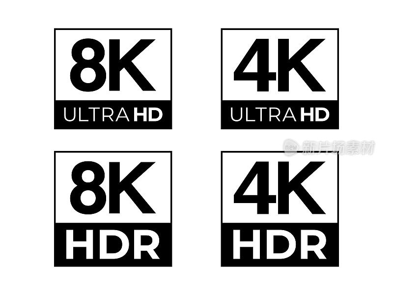 8K和4K超高清和HDR符号向量集