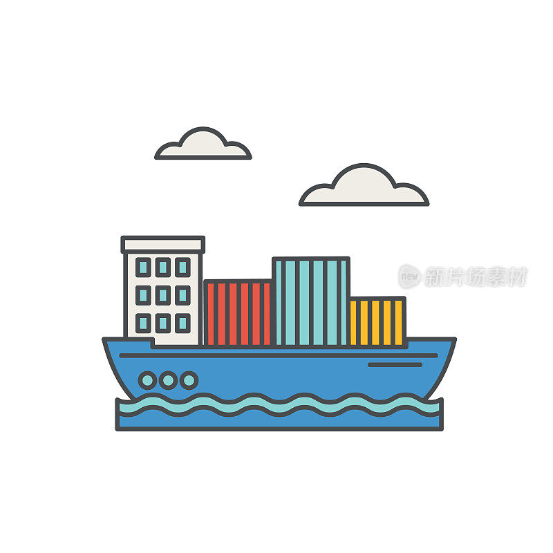 货船物流交付和运输细线图标