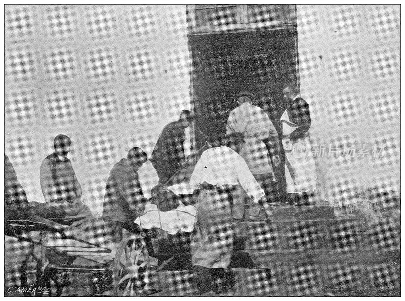 古画:“圣皮埃尔”号医院船，运送病人到医院
