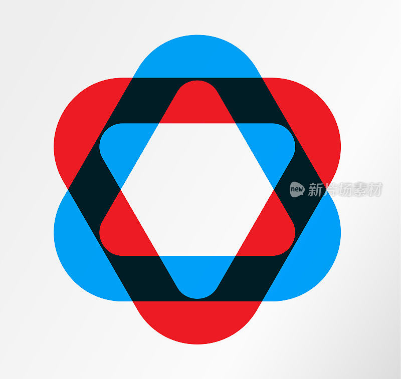 抽象颜色叠加logo模板，圆形三角形椭圆形，红蓝颜色logo概念，目标矢量插图。