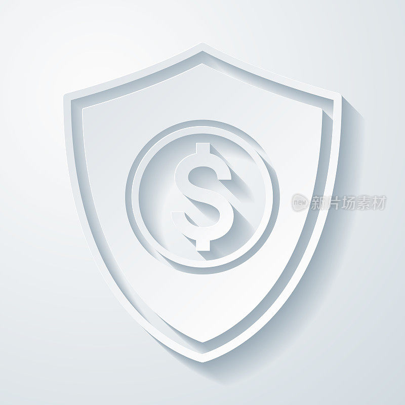 美元的盾牌。空白背景上剪纸效果的图标