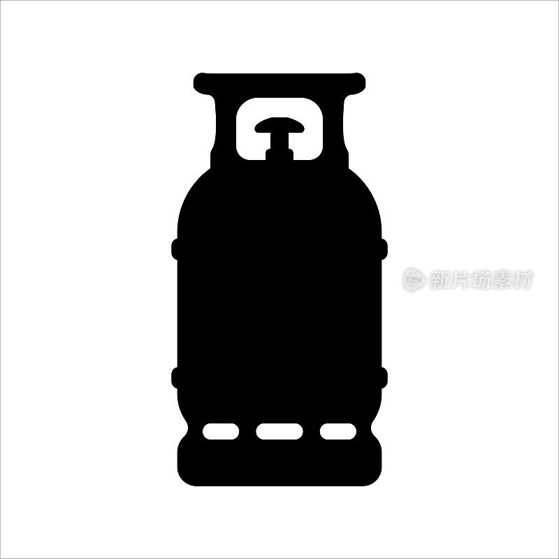 气瓶图标。丙烷气罐标志。平面的黑色设计。应用程序图标。Lpg气瓶矢量剪影