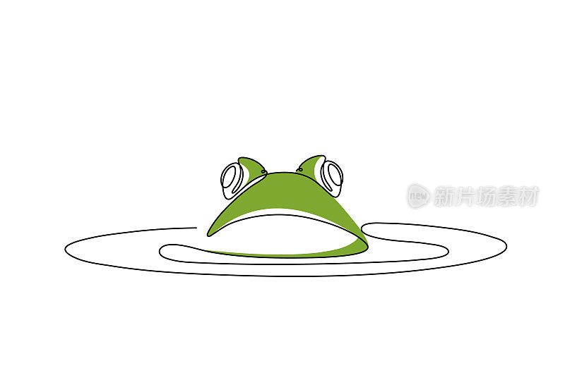 画一只青蛙在水里。世界青蛙日的矢量插图。青蛙躲在沼泽里。白色背景上孤立的绿色青蛙。