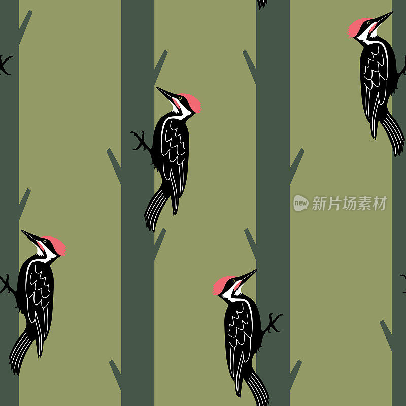 矢量无缝模式与森林中的树上啄木鸟