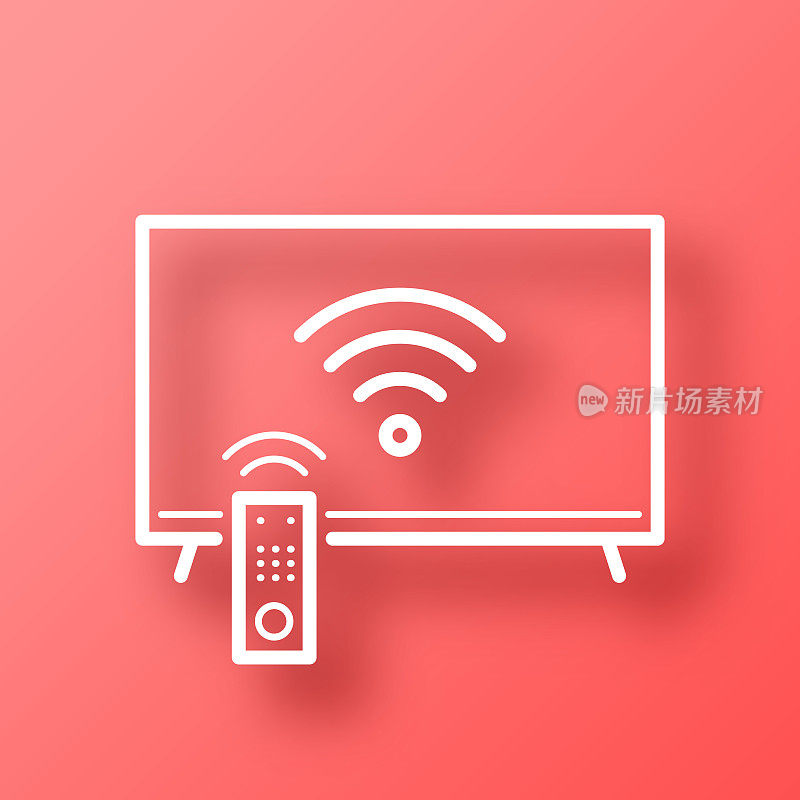 有wifi的电视。图标在红色背景与阴影