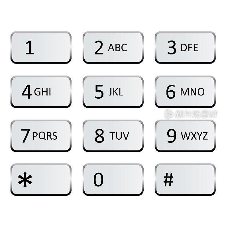 智能手机按键号码。银色的智能手机按钮。矢量插图。股票的形象。