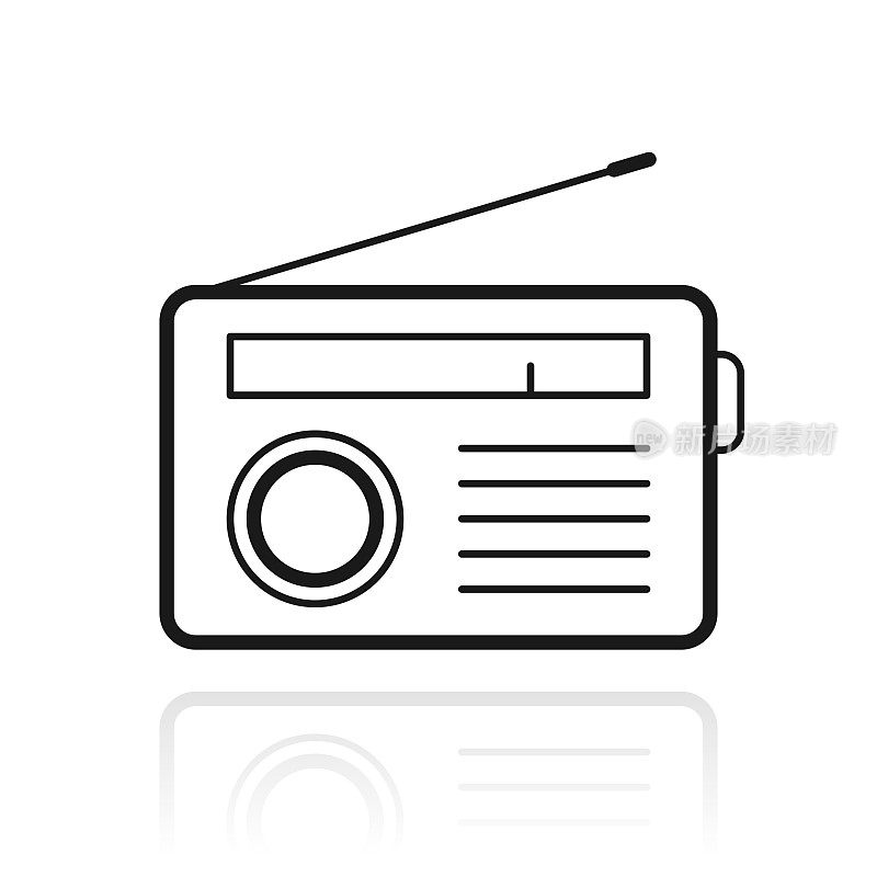 收音机。白色背景上反射的图标