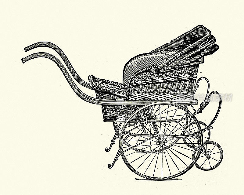 维多利亚时代晚期的婴儿车或婴儿车，1890年代，19世纪