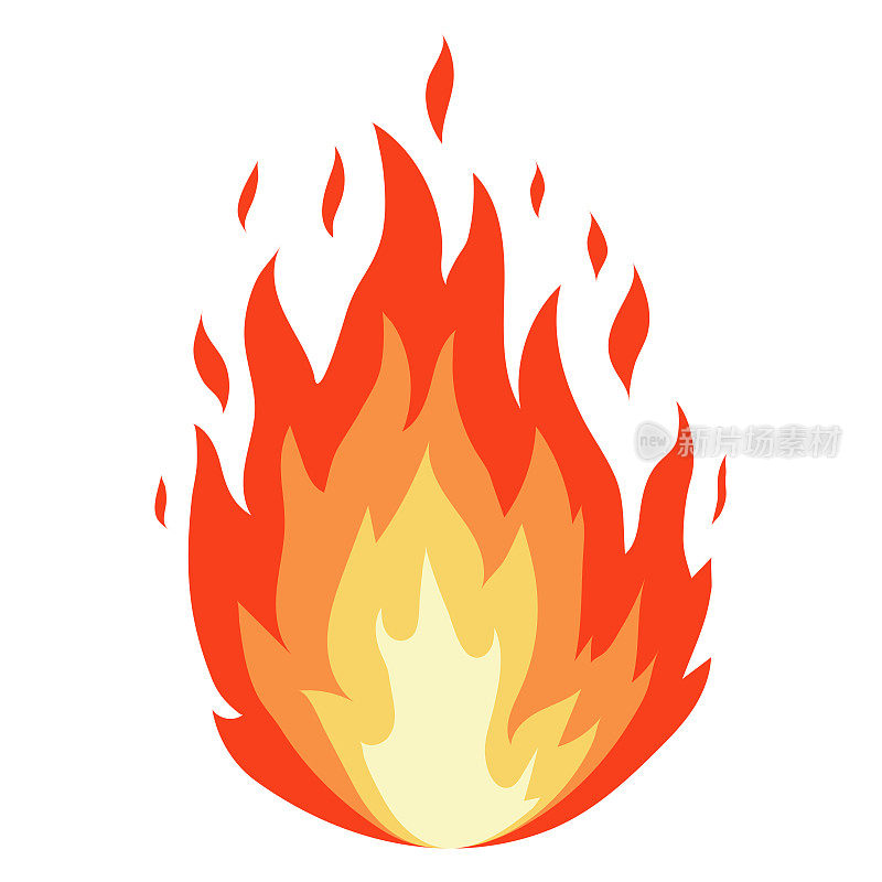 矢量火图标隔离在白色背景上。卡通火焰。篝火的标志。热红色火花。危险和爆炸性符号