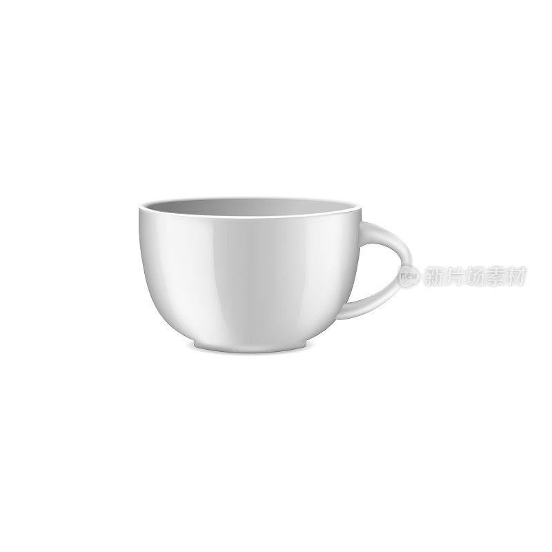 咖啡杯模型。陶瓷3D马克杯模板。矢量空白茶杯组