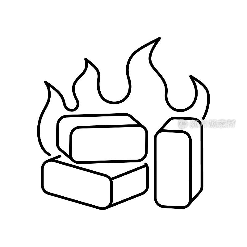 燃料蜂窝煤矢量图标。燃料团块在火中燃烧