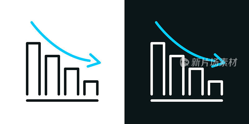 减少图。黑色或白色背景上的双色线条图标-可编辑笔触