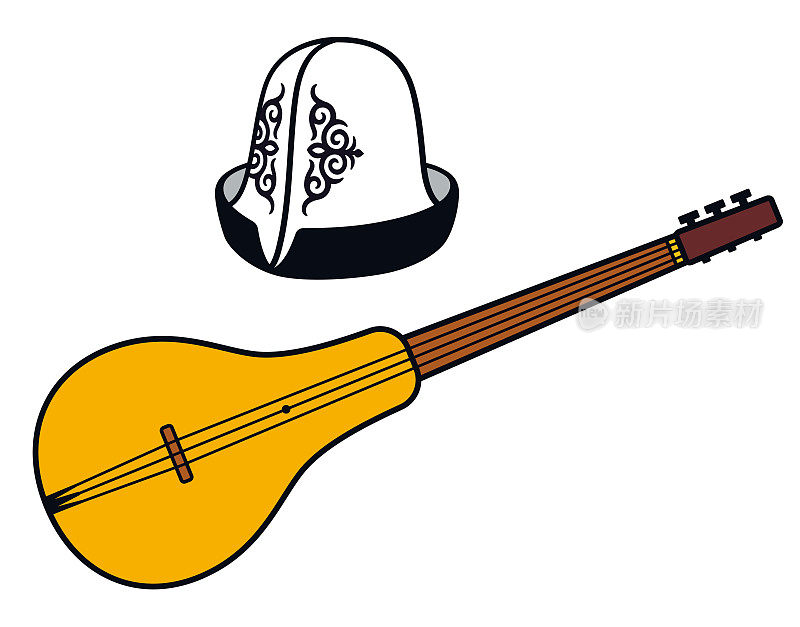 传统的吉尔吉斯帽和乐器