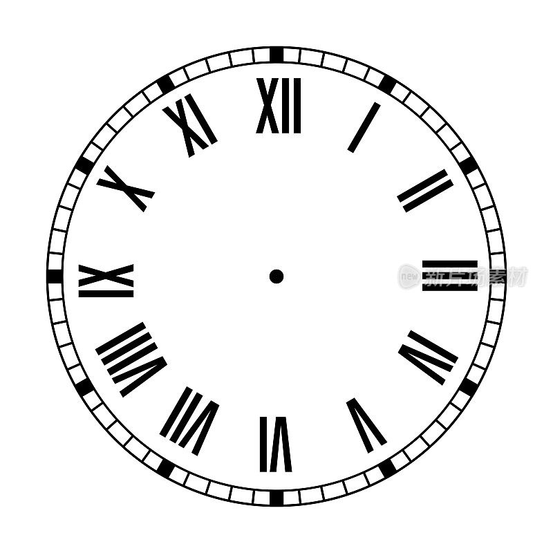 时钟的脸。时钟拨。带箭头的空机械表表盘-分钟和小时标记。向量