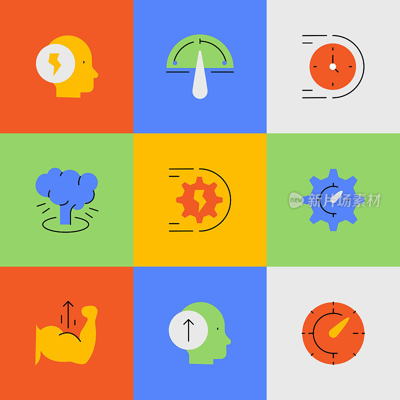 性能图标集。可编辑的中风。像素完美。