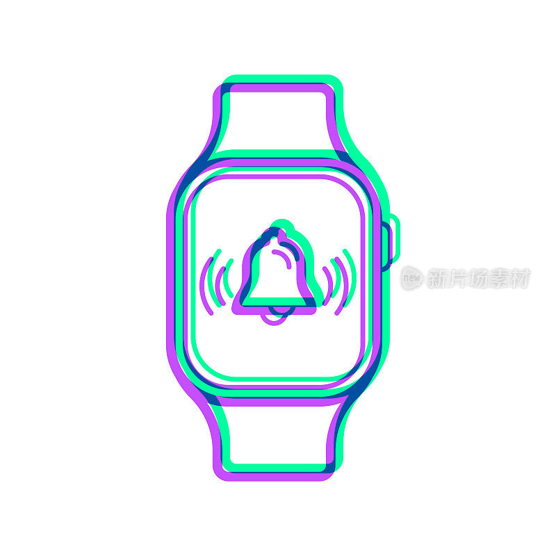 智能手表的铃声-通知。图标与两种颜色叠加在白色背景上