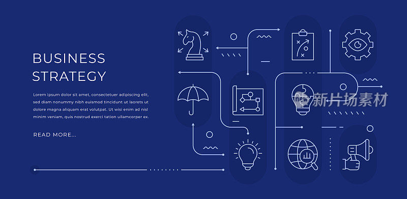 商业策略可编辑的网页横幅设计与现代线条图标