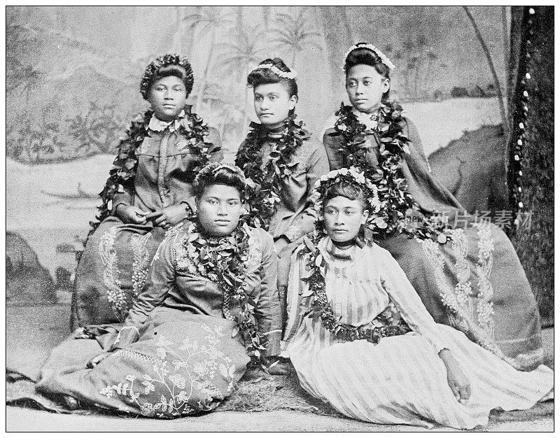 夏威夷，古董照片:一群女人