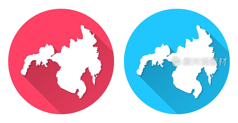 棉兰老岛的地图。圆形图标与长阴影在红色或蓝色的背景
