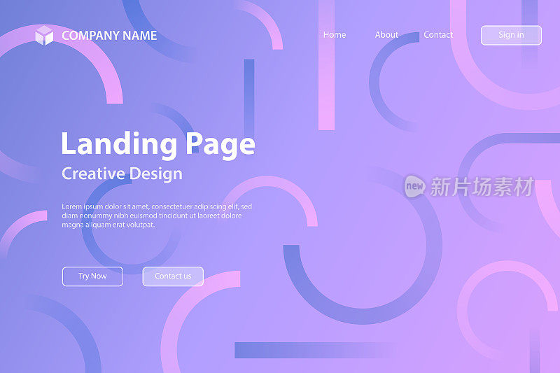 登陆页面模板-抽象设计与几何形状-时髦的紫色梯度