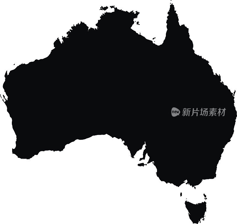 澳大利亚黑色地图上的白色背景矢量