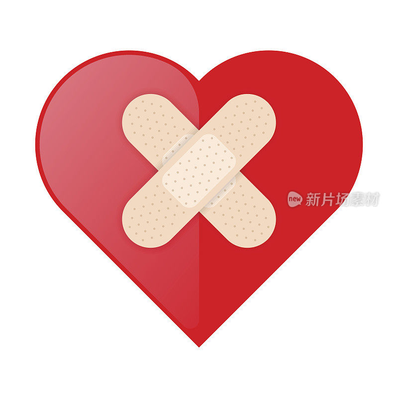 心形的十字医疗贴片。卫生保健的概念。