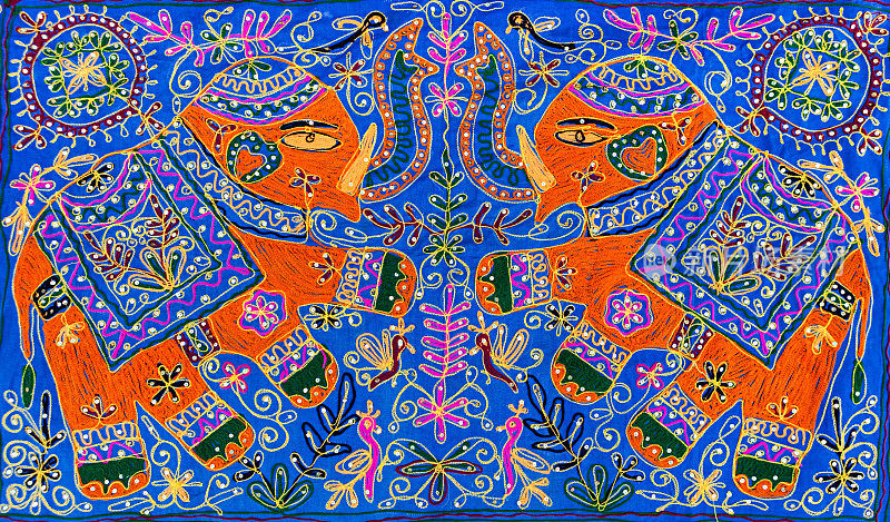 大象的设计地毯-手工制作，彩色纪念品从印度