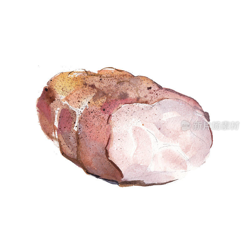 炒肉与香料孤立在白色背景，水彩插图手绘风格。