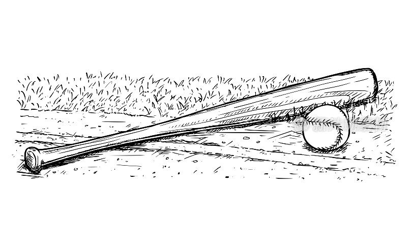 棒球棒和球矢量手绘