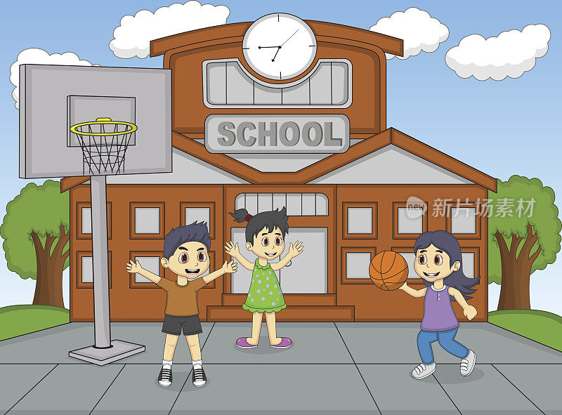 孩子们在学校里打篮球