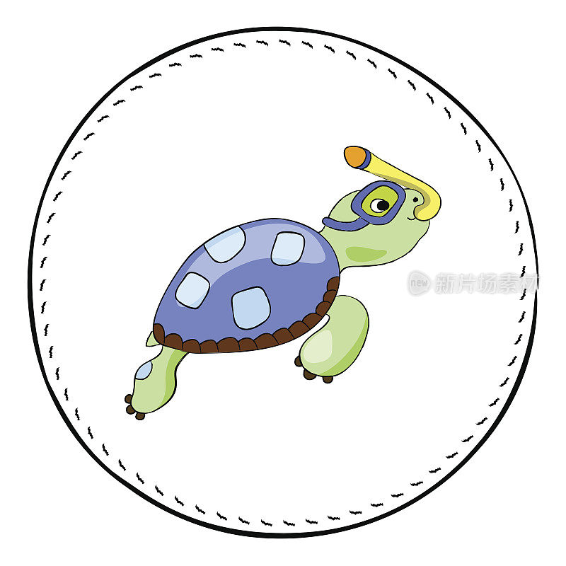 通气管海龟孤立在白色背景。海龟卡通矢量插图。