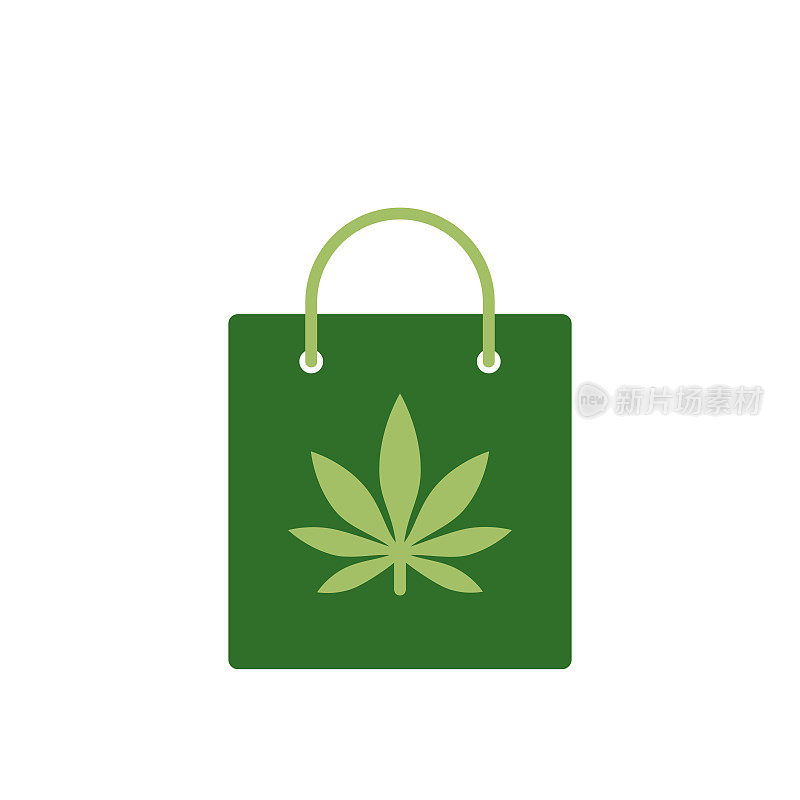 药用大麻袋。带有大麻图标的袋子。医用大麻图标。药物的象征。
