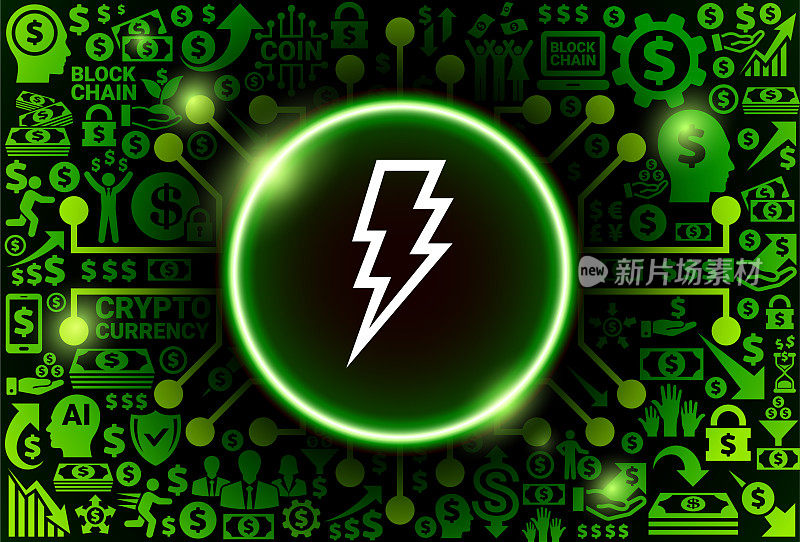 货币和加密货币背景上的闪电Bolt图标
