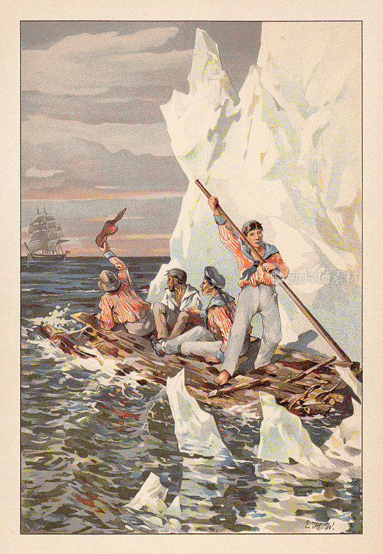 1892年出版的，在冰山上失事的水手