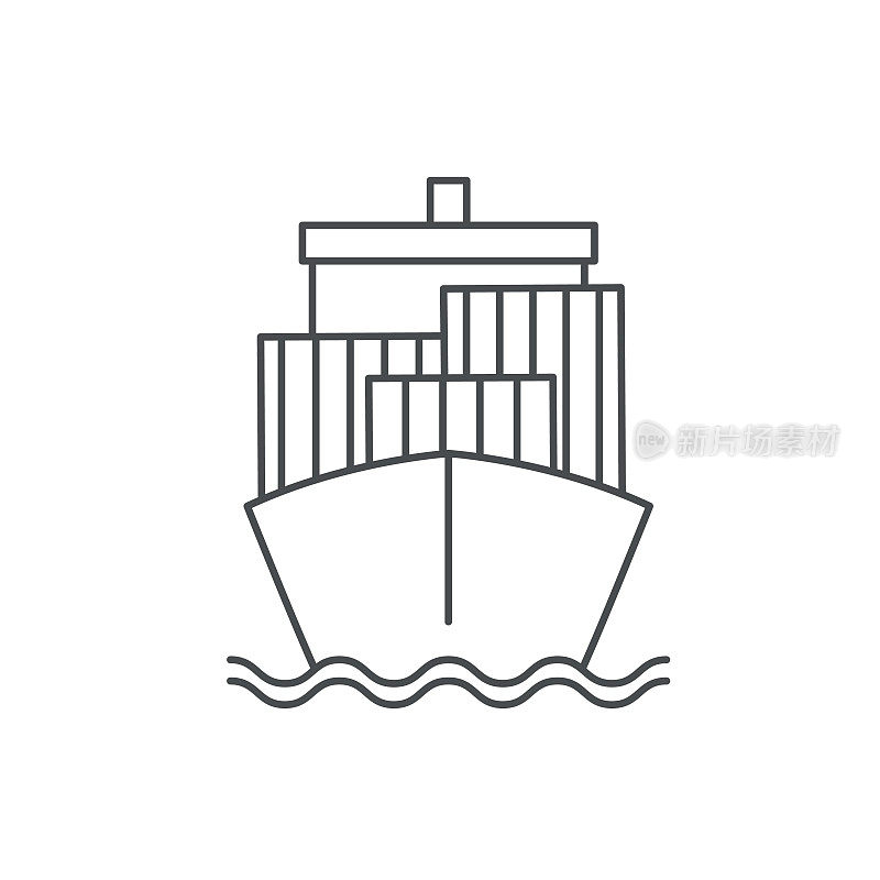 货运船舶物流交付和运输细线图标