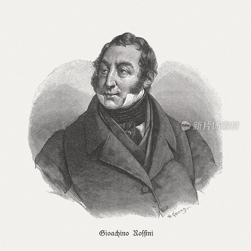 焦阿基诺・罗西尼(1792-1868)，意大利作曲家，木刻，1885年出版