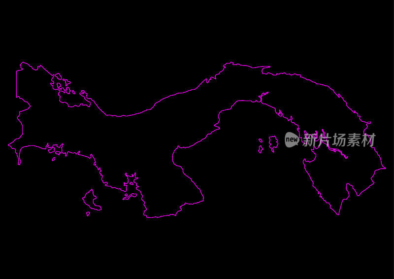 黑色背景下的巴拿马霓虹灯地图