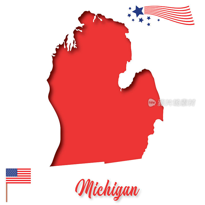 美国剪纸州图:密歇根州