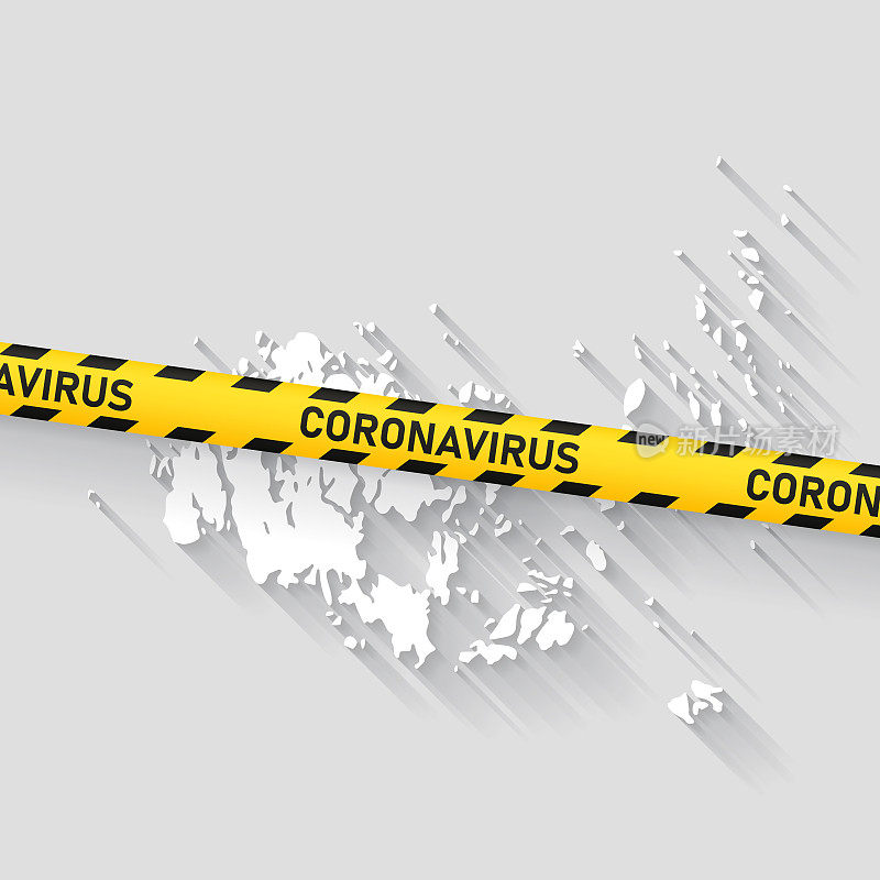 奥兰地图冠状病毒警告胶带。Covid-19爆发
