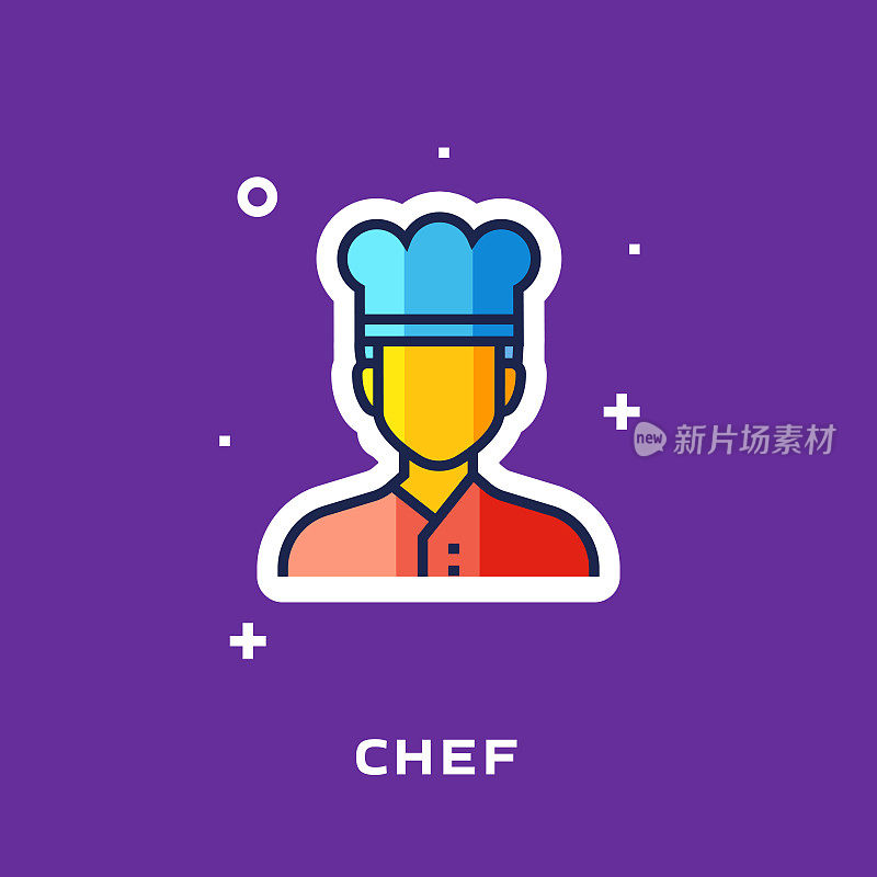 厨师平面线图标，轮廓矢量符号插图。