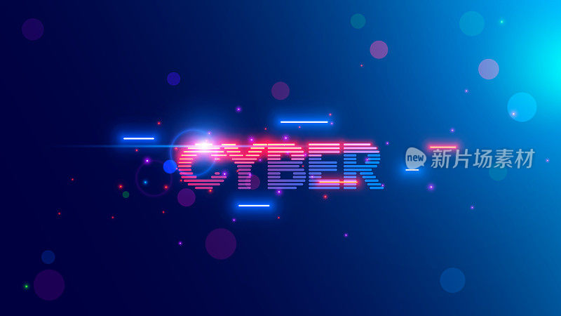 矢量霓虹字母单词Cyber在复古赛博朋克风格80或90年代。发光的文本cybermonday在网上购物的网络横幅。标志或标签的条纹，线条。的计算机技术