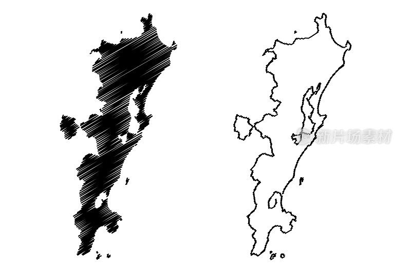 弗洛里亚诺波利斯市(巴西联邦共和国，圣卡塔琳娜州)地图矢量插图，潦草草图弗洛里亚诺波利斯市地图