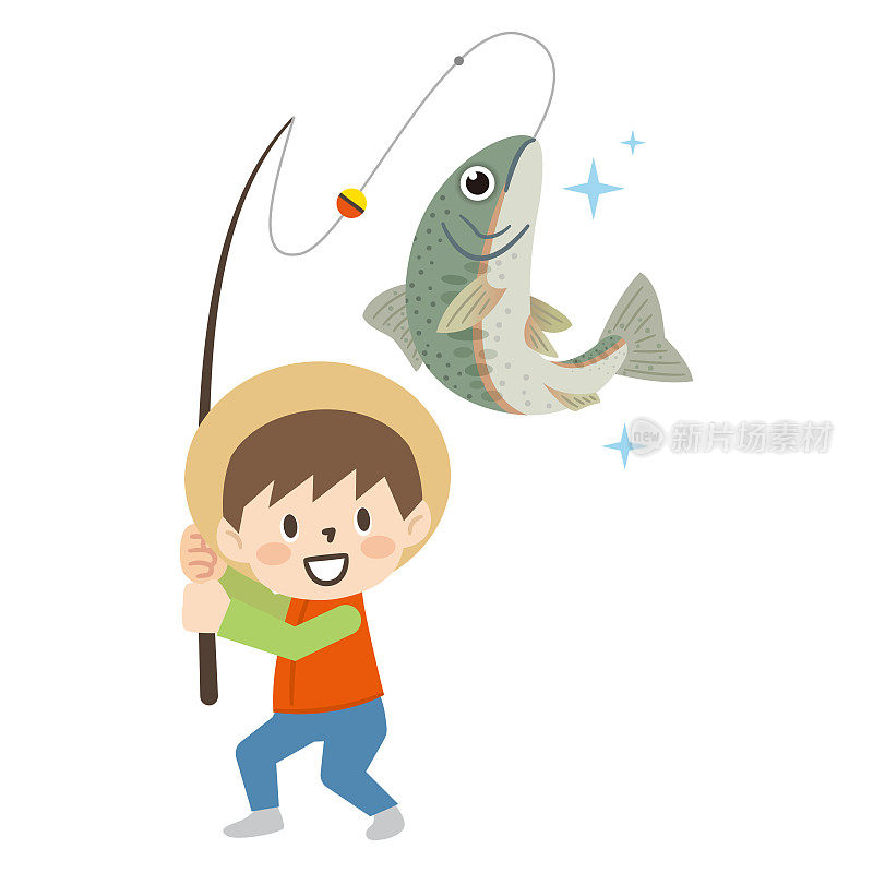 一个男孩钓鱼的插图