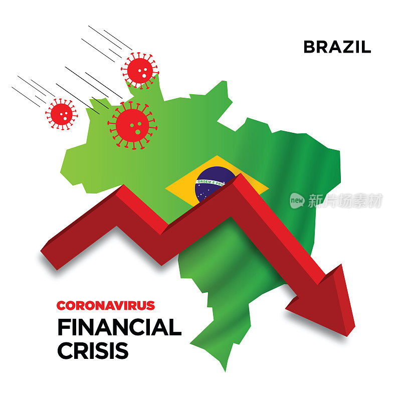 巴西地图。冠状病毒或Covid-19金融危机概念设计库存插图。Covid-19向量模板